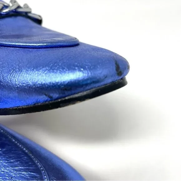 H&M Premium Selection Metallic Blue Leather Loafers Size 39 - Picture 11 of 12